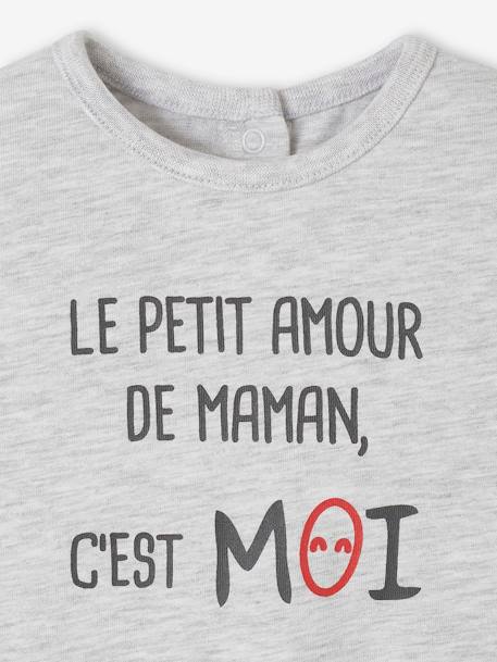T-shirt bébé à message manches longues blanc+gris chiné - vertbaudet enfant 