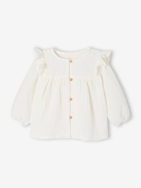 Blouse bébé gaze de coton à volants écru+vert amande+vieux rose - vertbaudet enfant 