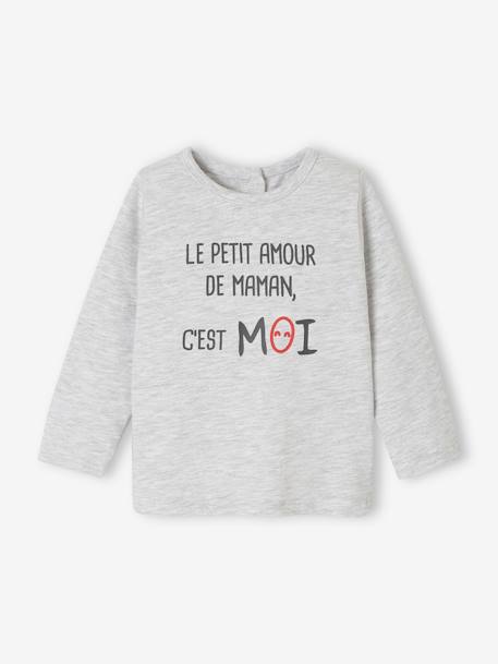 T-shirt bébé à message manches longues blanc+gris chiné - vertbaudet enfant 