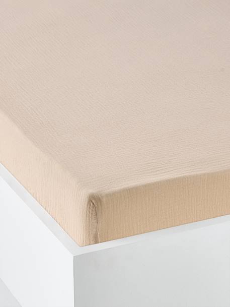 Plain Fitted Sheet in Organic Cotton* Gauze for Babies ochre+sage green+vanilla - vertbaudet enfant 