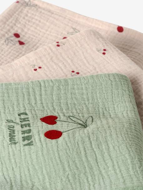 Pack of 3 CHERRY muslin squares printed beige - vertbaudet enfant 