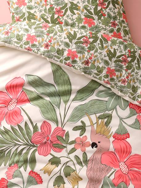 Duvet Cover + Pillowcase Set with Recycled Cotton for Children, Tropical multicoloured - vertbaudet enfant 