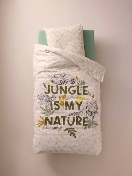 Parure housse de couette + taie oreiller enfant GREEN JUNGLE, avec coton recyclé vert imprimé - vertbaudet enfant 