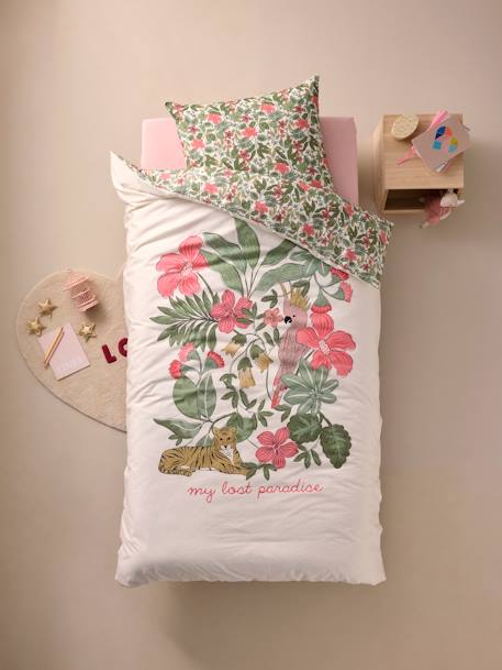 Duvet Cover + Pillowcase Set with Recycled Cotton for Children, Tropical multicoloured - vertbaudet enfant 