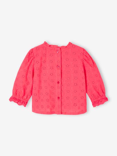 Blouse bébé broderie anglaise à volants blanc+bleu ciel+rose bonbon - vertbaudet enfant 