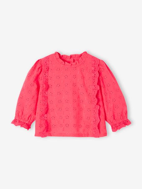 Blouse bébé broderie anglaise à volants blanc+bleu ciel+rose bonbon - vertbaudet enfant 