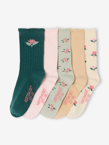 Lot de 5 paires de chaussettes fleurs fille écru - vertbaudet enfant 