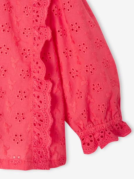 Blouse bébé broderie anglaise à volants blanc+bleu ciel+rose bonbon - vertbaudet enfant 