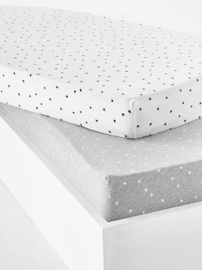 -Set of 2 Baby Fitted Sheets in Stretch Jersey Knit, Star Print