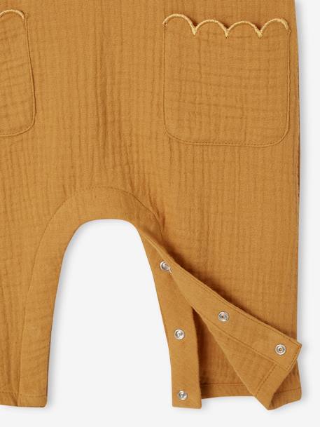 Combinaison bébé fille en gaze de coton manches courtes à volants caramel+vert sauge - vertbaudet enfant 
