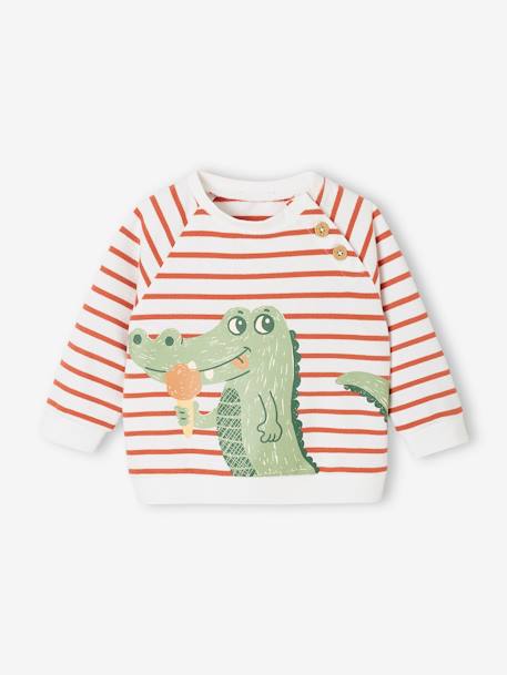Sweat bébé en molleton rayé bleu+rayé vert+tomette - vertbaudet enfant 