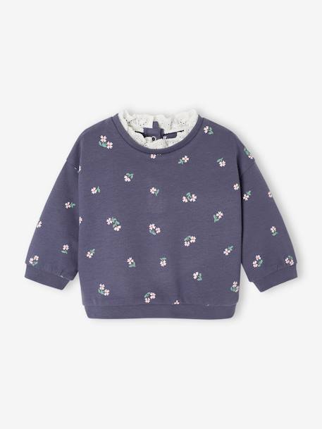 Sweatshirt with Broderie Anglaise Collar for Babies navy blue - vertbaudet enfant 