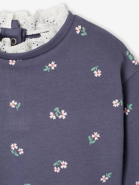 Sweatshirt with Broderie Anglaise Collar for Babies navy blue - vertbaudet enfant 