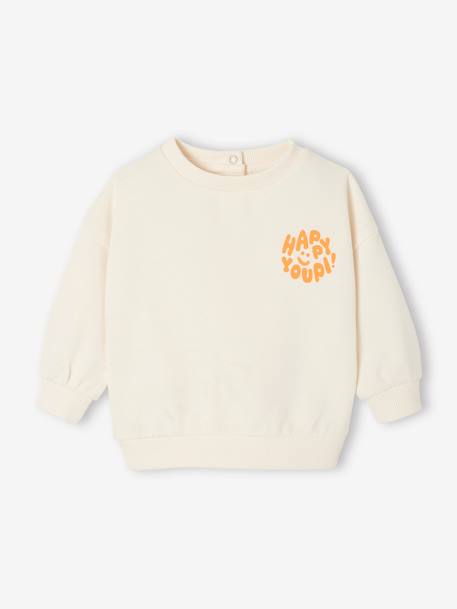 Sweat bébé col rond écru+vert sauge - vertbaudet enfant 