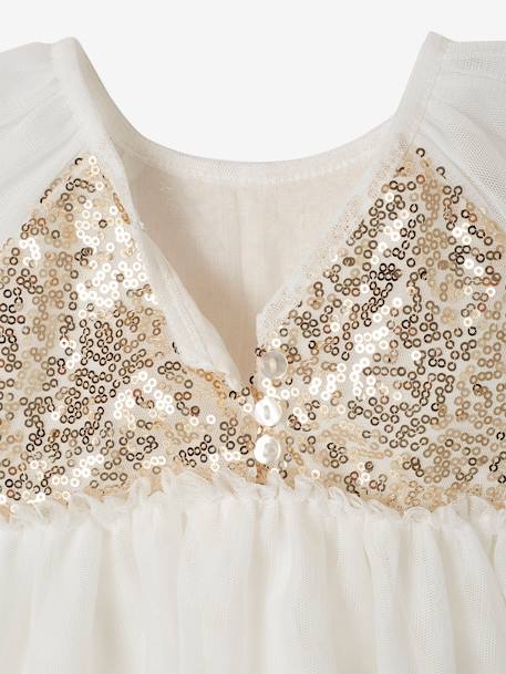 Robe manches courtes boutonnée dos à sequins blanc - vertbaudet enfant 