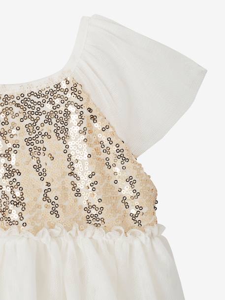 Short Sleeve Dress with Button-Up & Sequins at the Back white - vertbaudet enfant 