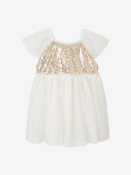Robe manches courtes boutonnée dos à sequins blanc - vertbaudet enfant 