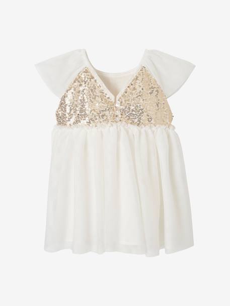 Robe manches courtes boutonnée dos à sequins blanc - vertbaudet enfant 