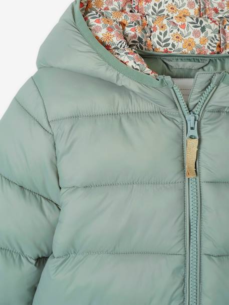 Lightweight hooded puffer jacket for girls grey green+navy blue+old rose+rose - vertbaudet enfant 