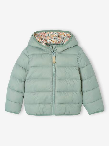Lightweight hooded puffer jacket for girls grey green+navy blue+old rose+rose - vertbaudet enfant 
