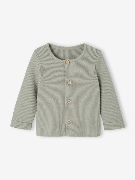 Ensemble bébé mixte gilet pantalon en tricot blanc+gris clair chiné+vert d'eau+vert sauge - vertbaudet enfant 