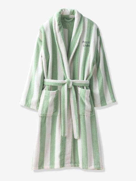 Peignoir de bain adulte mixte rayures TRANSAT capsule famille personnalisable, avec coton recyclé rayé bleu+rayé vert - vertbaudet enfant 