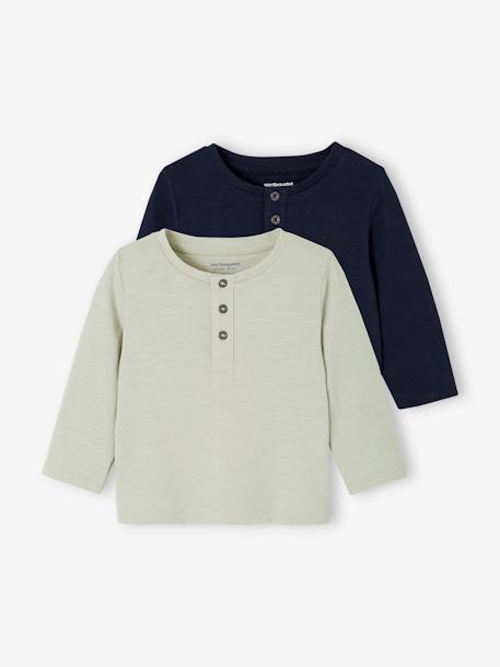 Lot 2 tee-shirts tunisiens bébé manches longues vert de gris - vertbaudet enfant 