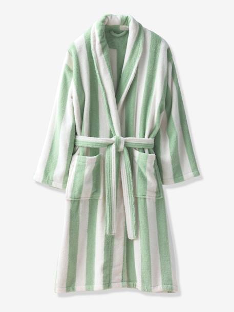 Peignoir de bain adulte mixte rayures TRANSAT capsule famille personnalisable, avec coton recyclé rayé bleu+rayé vert - vertbaudet enfant 