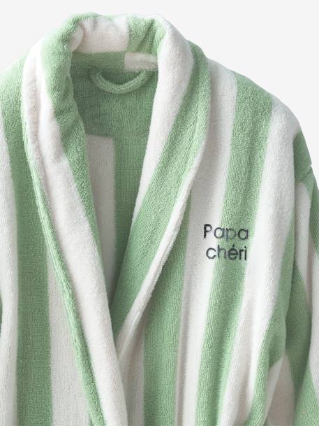 Peignoir de bain adulte mixte rayures TRANSAT capsule famille personnalisable, avec coton recyclé rayé bleu+rayé vert - vertbaudet enfant 
