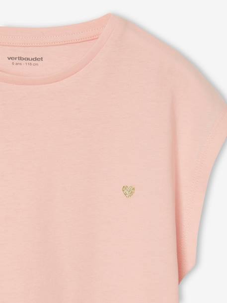 Tee-shirt fille uni fantaisie manches courtes personnalisable écru+marine+rose bonbon+vert d'eau - vertbaudet enfant 