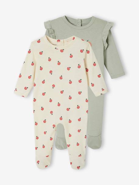 Pack of 2 apple sleepsuits sage green - vertbaudet enfant 