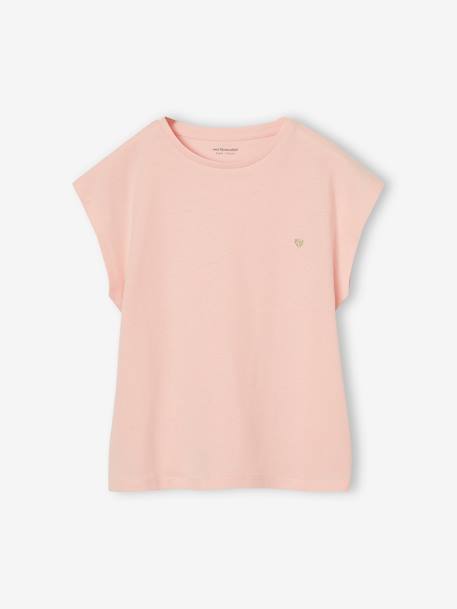 Tee-shirt fille uni fantaisie manches courtes personnalisable écru+marine+rose bonbon+vert d'eau - vertbaudet enfant 