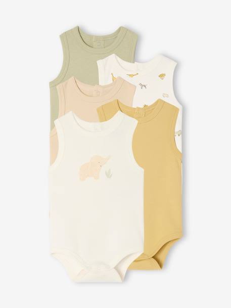 5 pack of sleeveless baby bodysuits sage green - vertbaudet enfant 