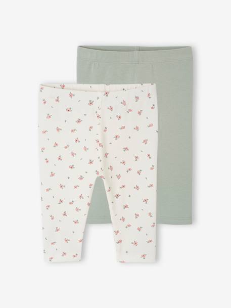 Pack of 2 Basics baby leggings rose+sage green - vertbaudet enfant 