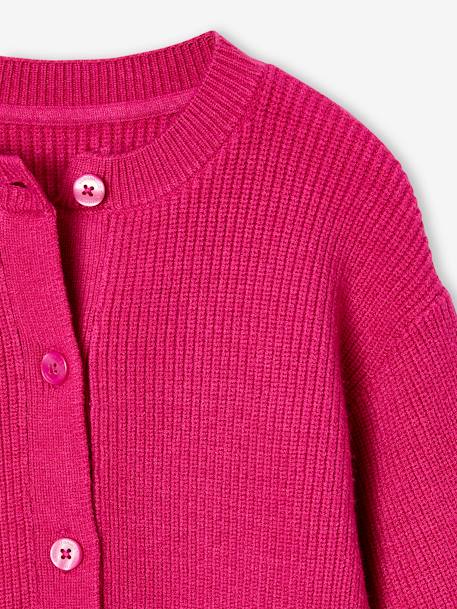 Striped Cardigan in Shimmery Rib Knit for Girls fuchsia - vertbaudet enfant 