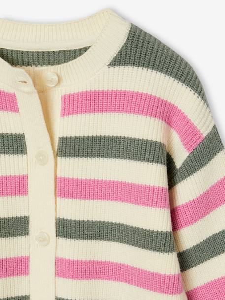 Striped Cardigan in Shimmery Rib Knit for Girls sage green - vertbaudet enfant 