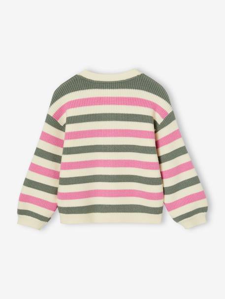 Striped Cardigan in Shimmery Rib Knit for Girls sage green - vertbaudet enfant 