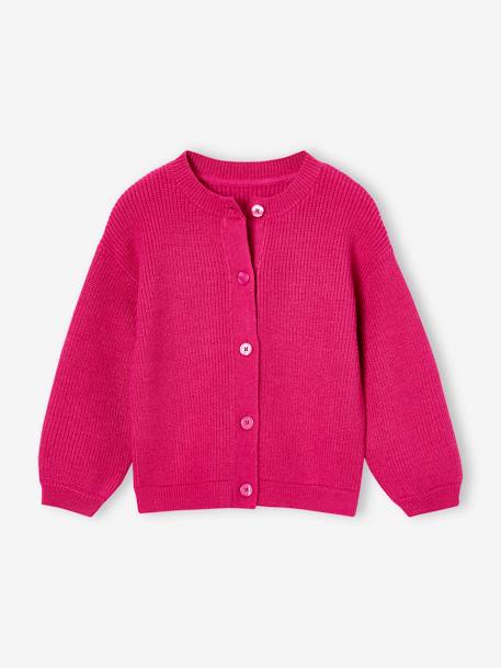 Striped Cardigan in Shimmery Rib Knit for Girls fuchsia - vertbaudet enfant 