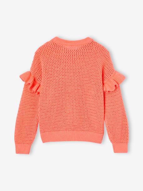 Ruffled Jumper in Fancy Knit for Girls coral+vanilla - vertbaudet enfant 