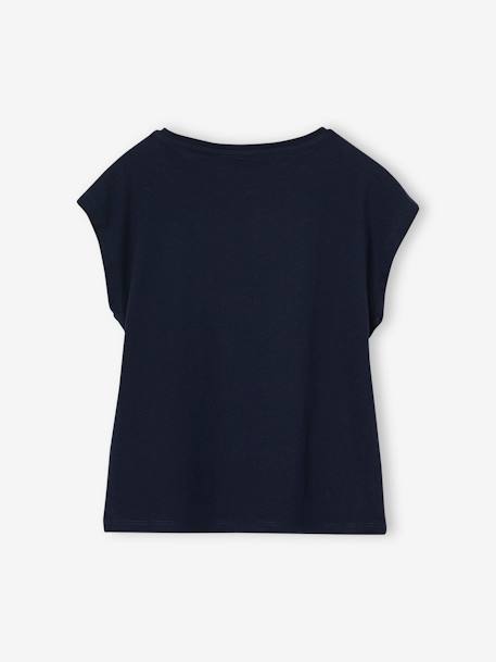 Tee-shirt fille uni fantaisie manches courtes personnalisable écru+marine+rose bonbon+vert d'eau - vertbaudet enfant 