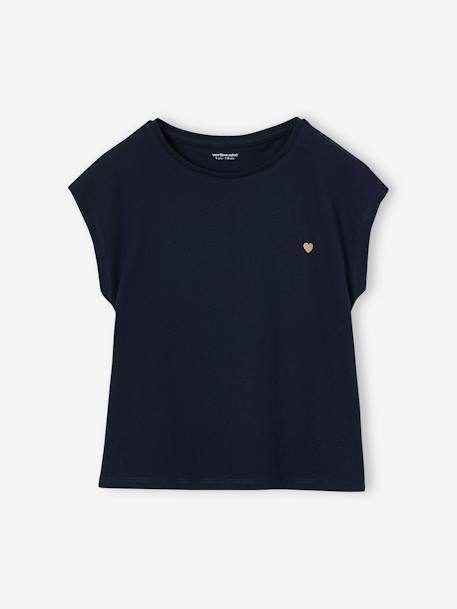 Tee-shirt fille uni fantaisie manches courtes personnalisable écru+marine+rose bonbon+vert d'eau - vertbaudet enfant 