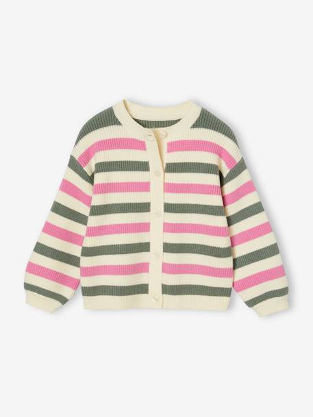 Striped Cardigan in Shimmery Rib Knit for Girls sage green - vertbaudet enfant 