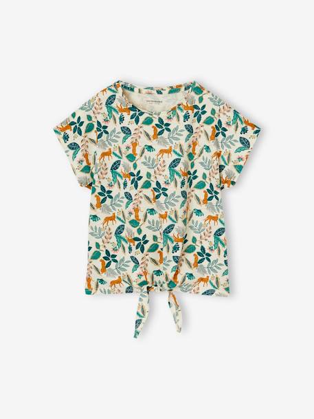 T-shirt fille imprimé noeud fantaisie manches courtes blanc+blanc imprimé+lavande+rose - vertbaudet enfant 