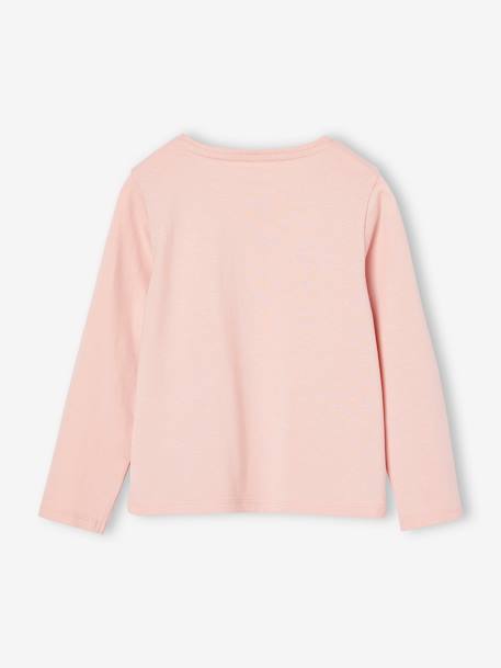 T-shirt fille coeur pailleté manches longues anthracite+corail+écru+rose poudré+vert émeraude - vertbaudet enfant 