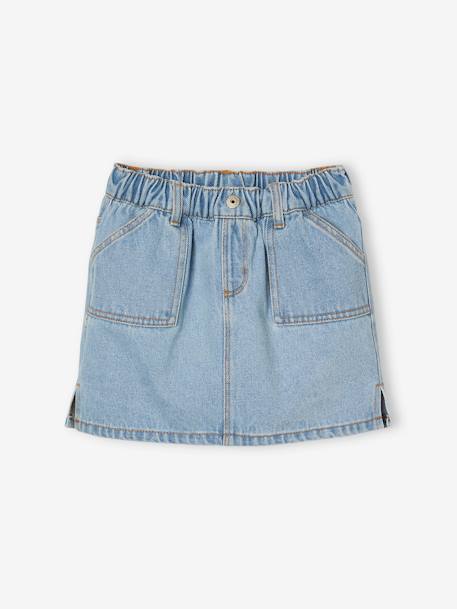 Jupe en jean fille bleu clair+bleu moyen+denim brut - vertbaudet enfant 