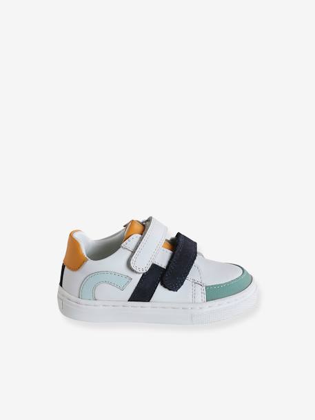 Hook&Loop Leather Trainers for Babies ecru+set white - vertbaudet enfant 