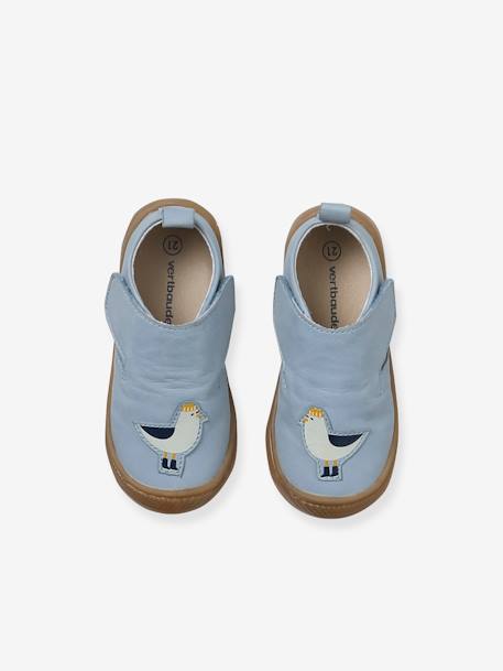 Chaussons à scratchs bébé en cuir souple bleu imprimé+bleu pâle+indigo+marron - vertbaudet enfant 