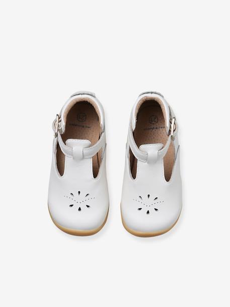 Soft Leather T-Strap Ankle Boots for Babies, Designed for First Steps white - vertbaudet enfant 