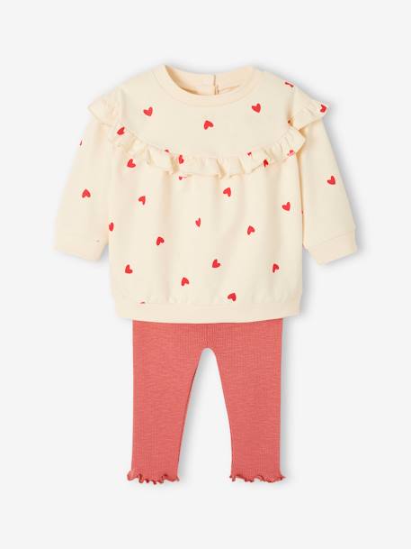 Ensemble bébé fille sweat à volant + legging écru+rose - vertbaudet enfant 
