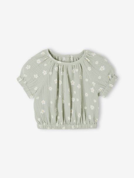 Printed baby blouse grey green+vanilla - vertbaudet enfant 